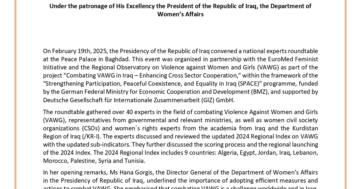 NEWSLETTER: Iraq Experts Roundtable - 2024 Regional Index on VAWG | EFI ...